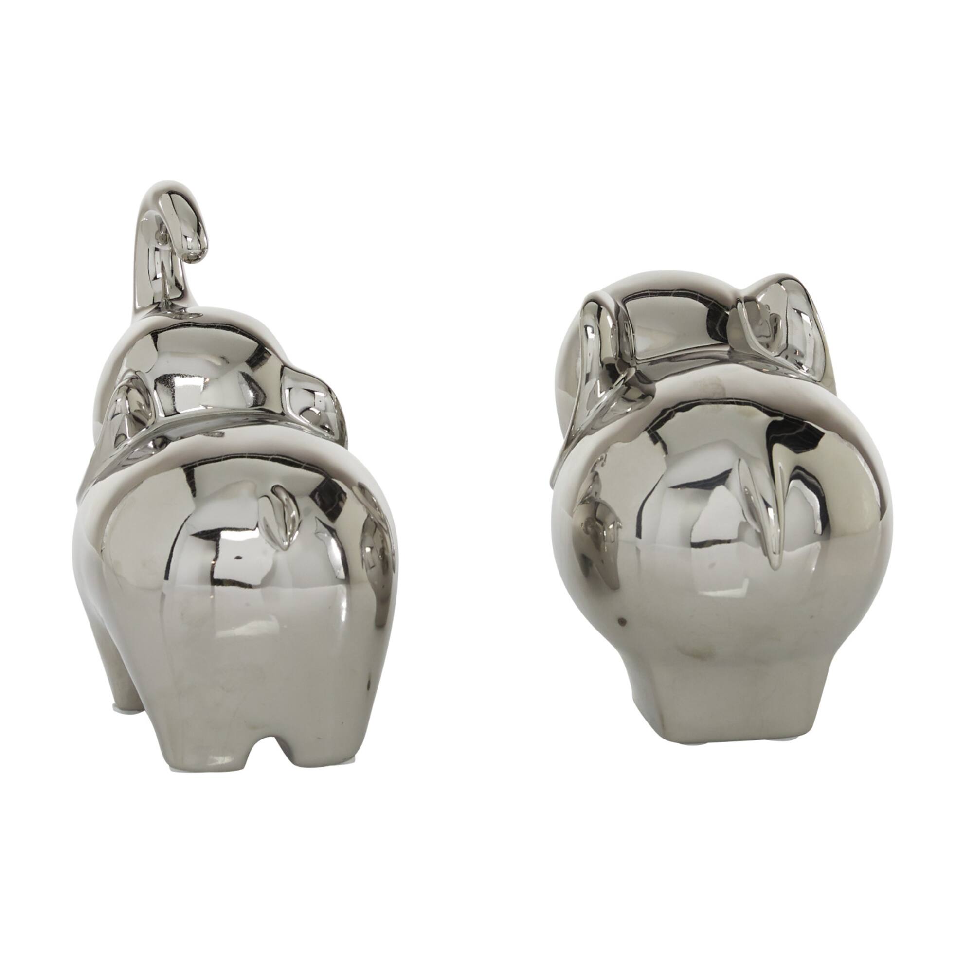 Silver Contemporary Elephant Sculpture Set